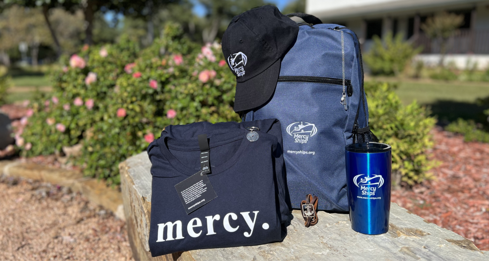 mercy ships shirt backpack and water bottle product image